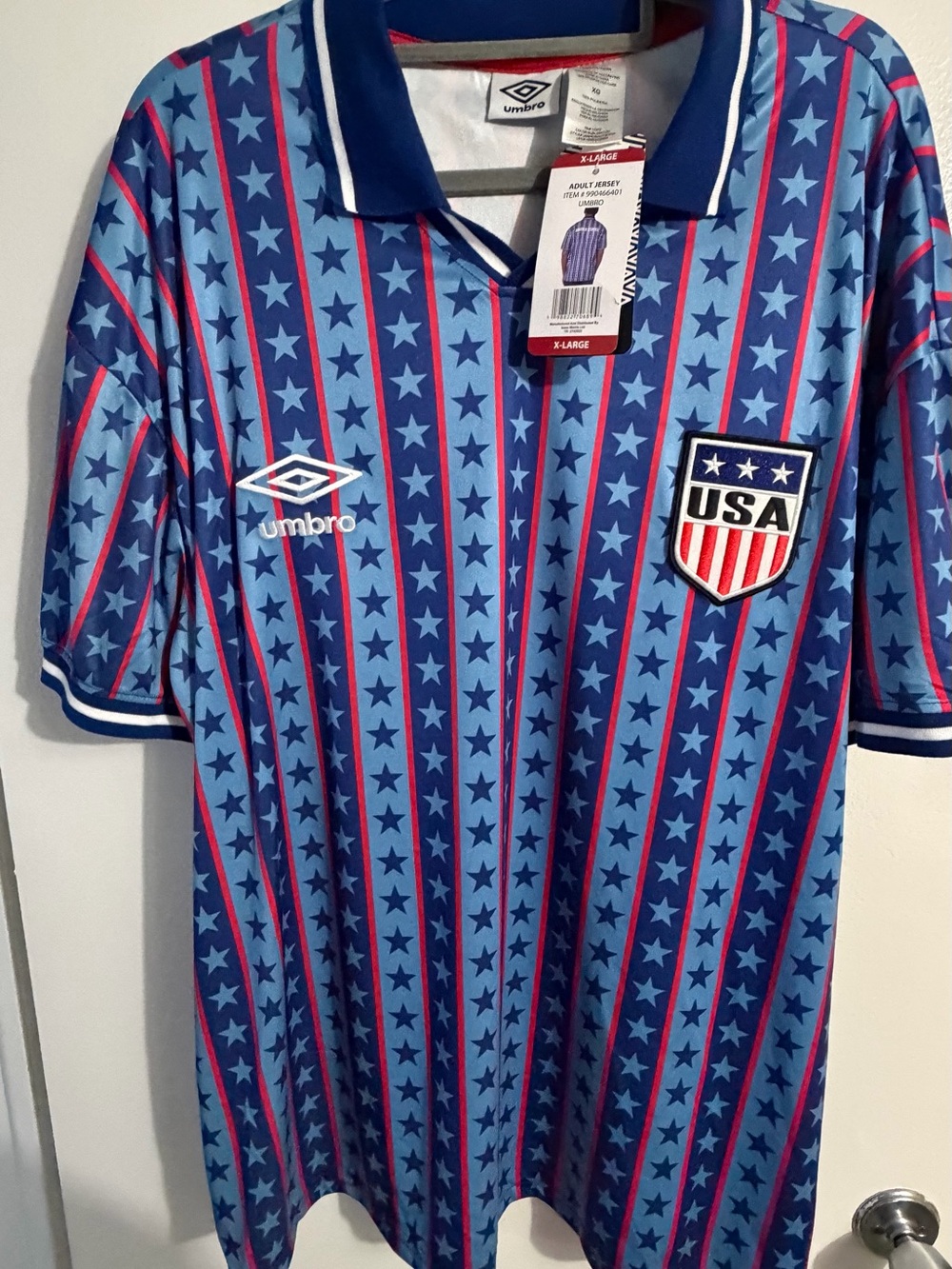 Umbro Kids Blue USA Star-Striped Soccer Jersey with Red Accents